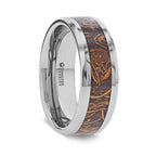 ABBA Men’s Polished Tungsten Wedding Band with Sanskrit Stone Inlay Polished Beveled Edges - 8mm - Thorsten Rings