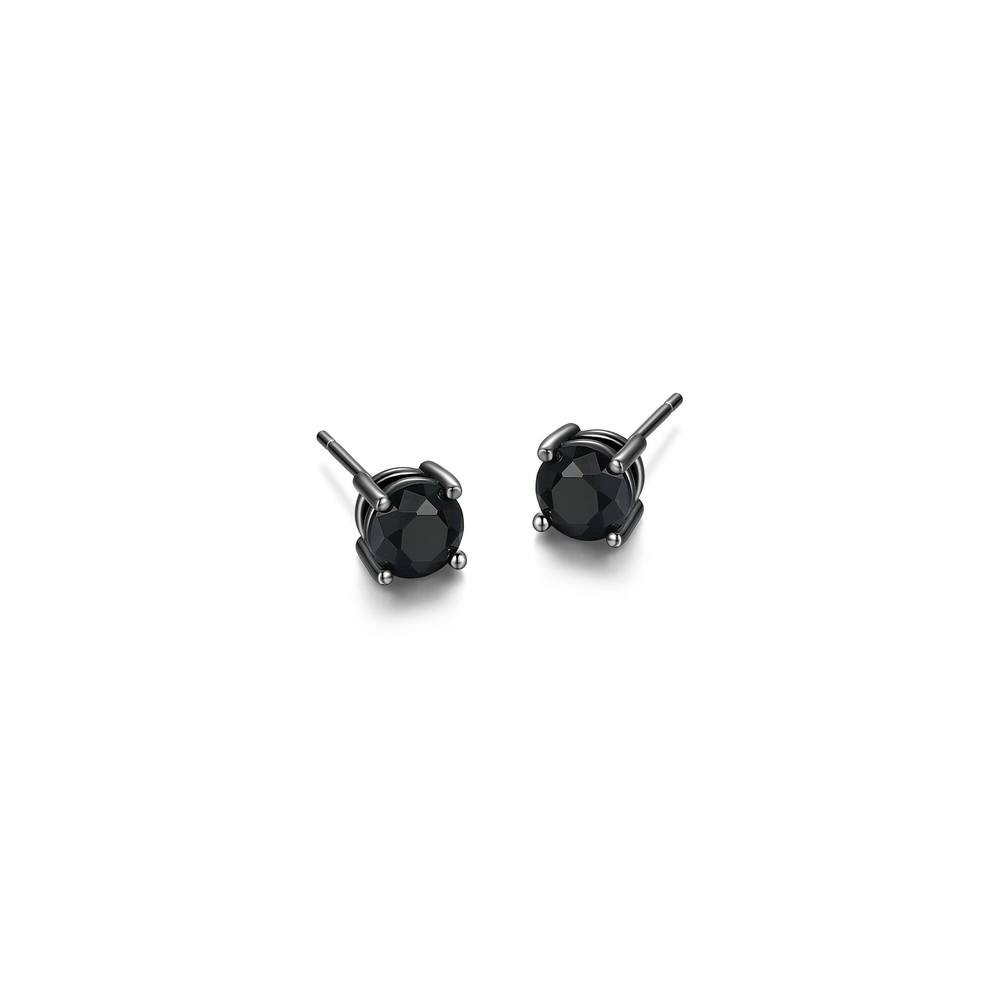 UE24B - Basic Gunmetal Sterling Silver and Black Sapphire Stud Earrings