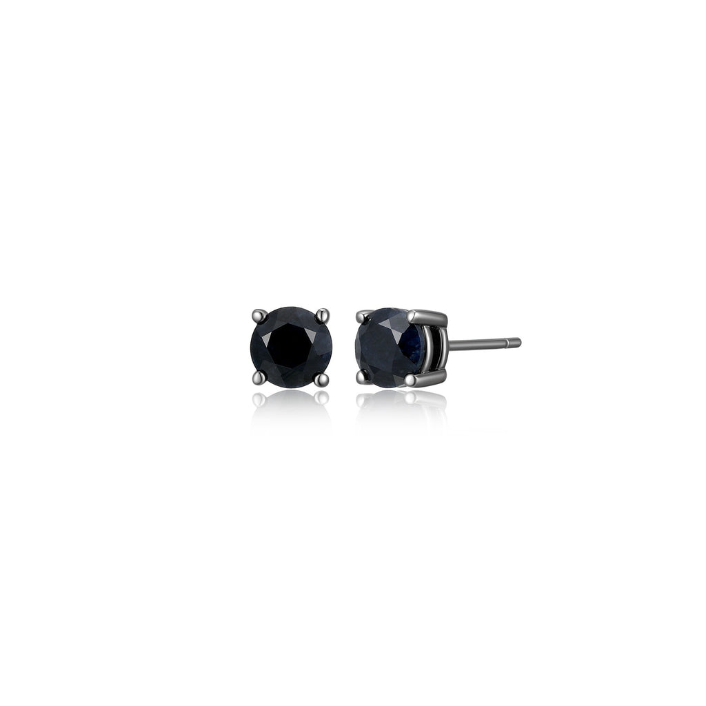 UE24B - Basic Gunmetal Sterling Silver and Black Sapphire Stud Earrings