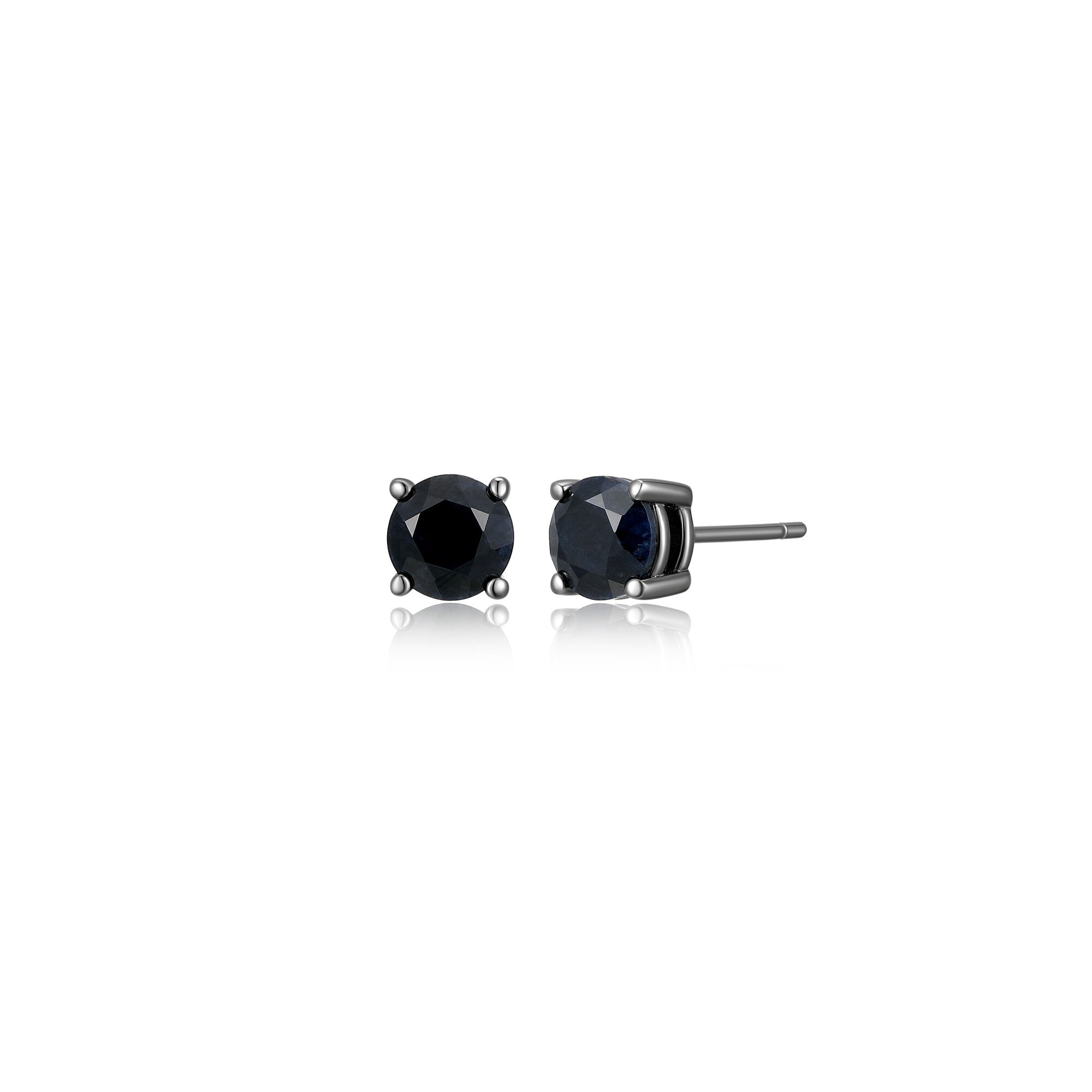UE24B - Basic Gunmetal Sterling Silver and Black Sapphire Stud Earrings