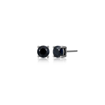 UE24B - Basic Gunmetal Sterling Silver and Black Sapphire Stud Earrings