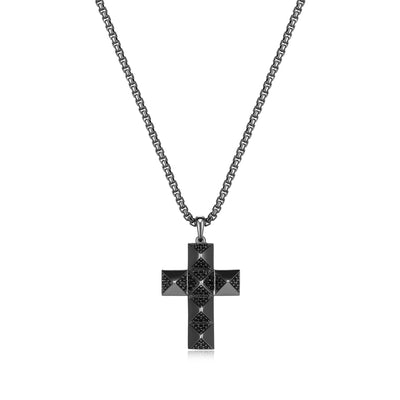 UP12 - Black Ice Gunmetal Sterling Silver and Black Sapphire Cross Necklace