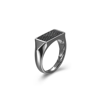 UR17 - Black Ice Gunmetal Sterling Silver and Black Sapphire Rectangular Signet Ring