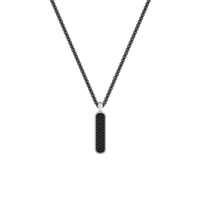 22" Sterling Silver Box Chain with On-Trend 36MM Skinny Vertical Dog Tag Pendant with Pav Black Sapphires and Black Rhodium Prongs