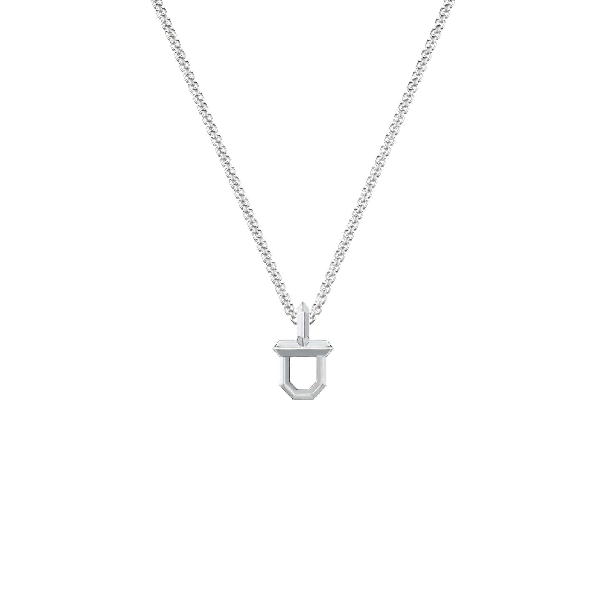 22" Sterling Silver Box Chain with Sterling Silver Shield Pendant with Polished Finish