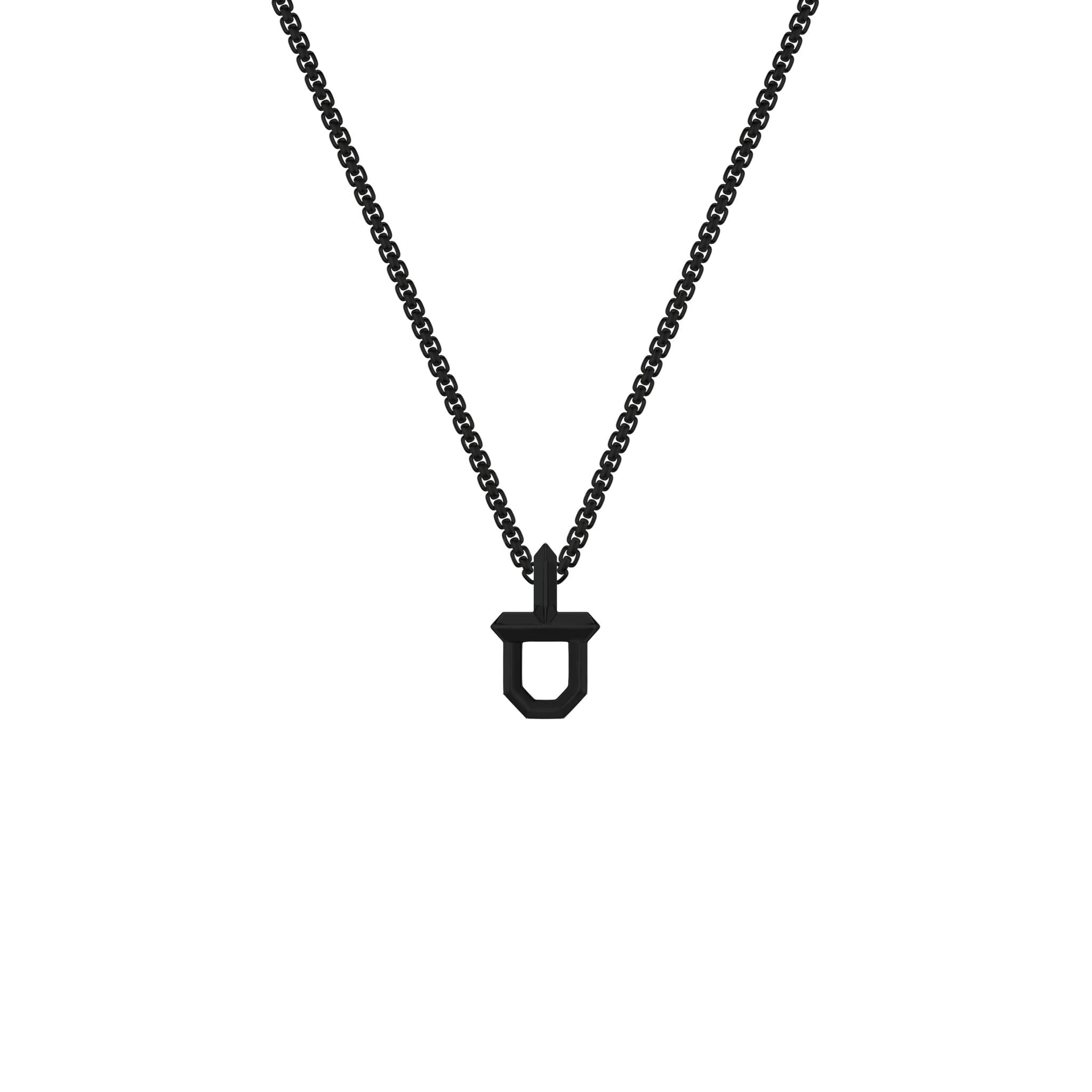 22" Sterling Silver Box Chain with Black Ruthenium over Sterling Silver Shield Design Pendant with Polished Finish