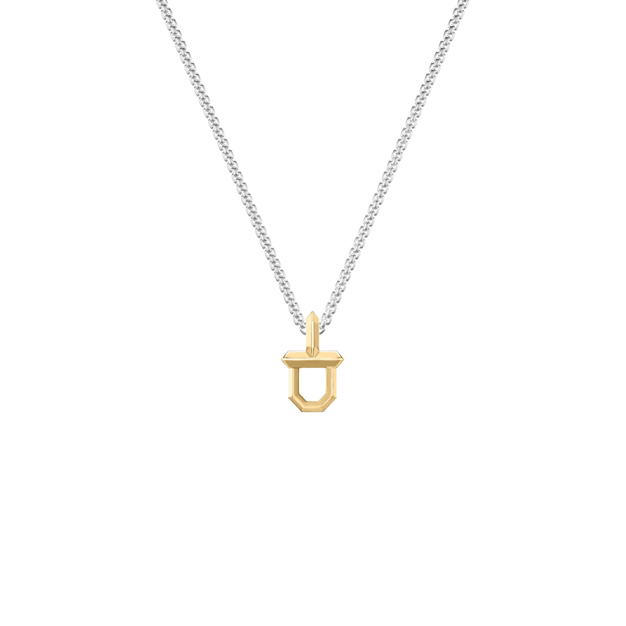 22" Sterling Silver Box Chain with 18K Yellow Plated over Sterling Silver Shield Design Pendant with Polished Finish