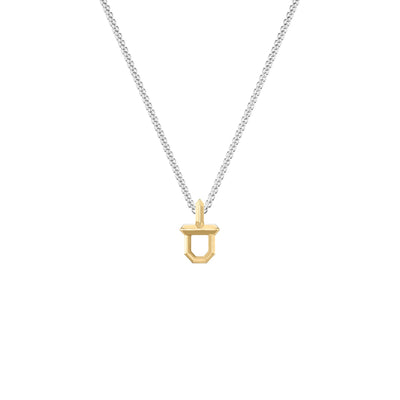 22" Sterling Silver Box Chain with 18K Yellow Plated over Sterling Silver Shield Design Pendant with Polished Finish