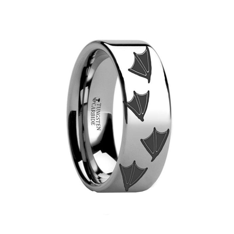 Animal Track Duck Print Ring Engraved Flat Tungsten Ring - 4mm - 12mm - Thorsten Rings