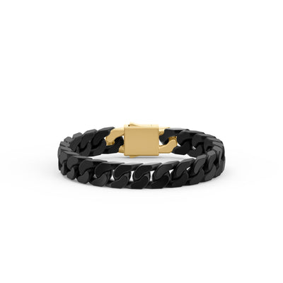 8" On-Trend Cuban Link Black Ceramic Bracelet with 10MM Links and 18K Yellow Gold Over Sterling Silver Clasp