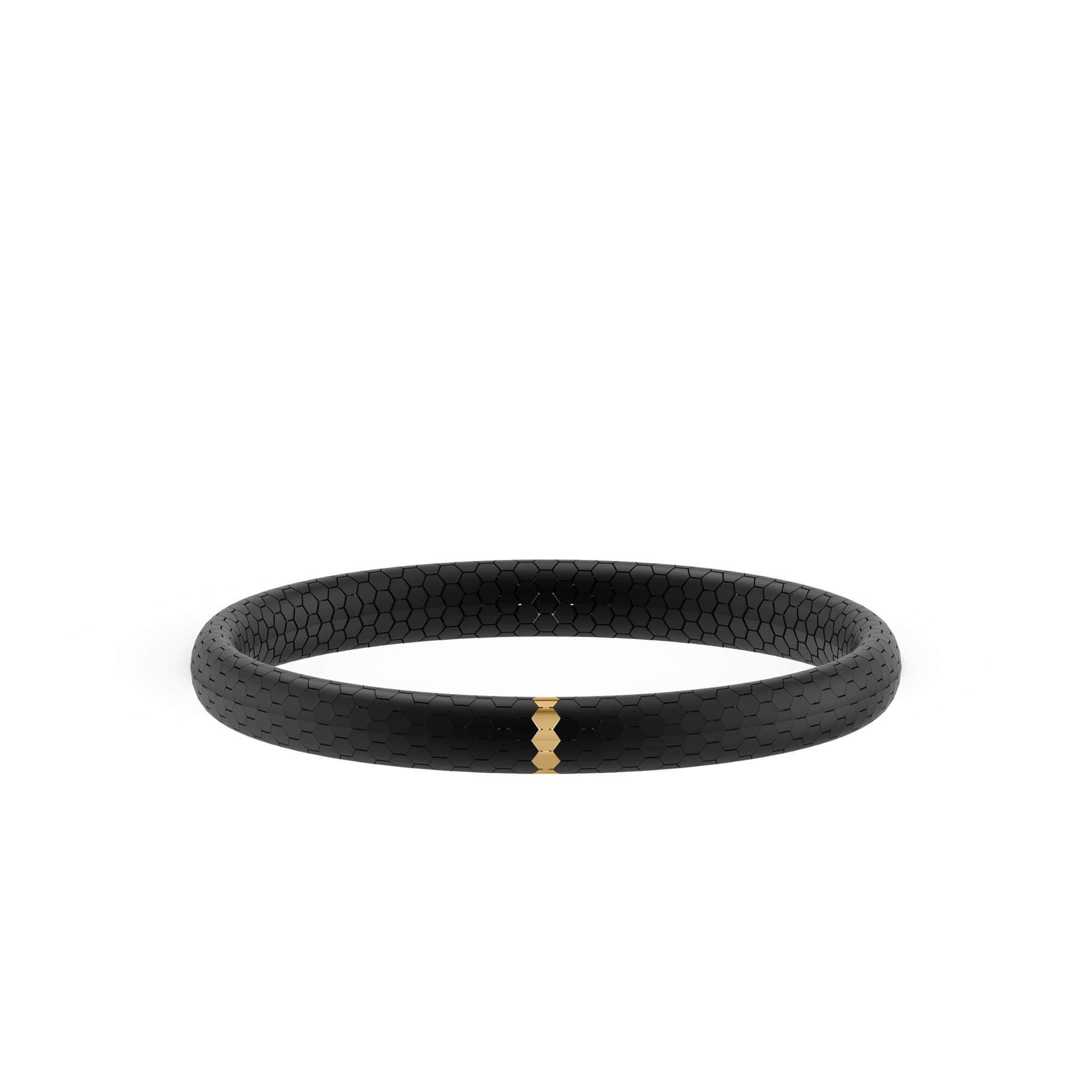 7.5" On-Trend Honeycomb Ceramic Stretch Bracelet with Matte Black and Gold Plated Accents