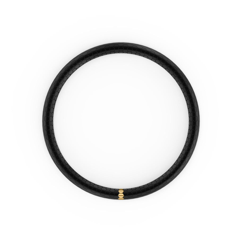 7.5" On-Trend Honeycomb Ceramic Stretch Bracelet with Matte Black and Gold Plated Accents