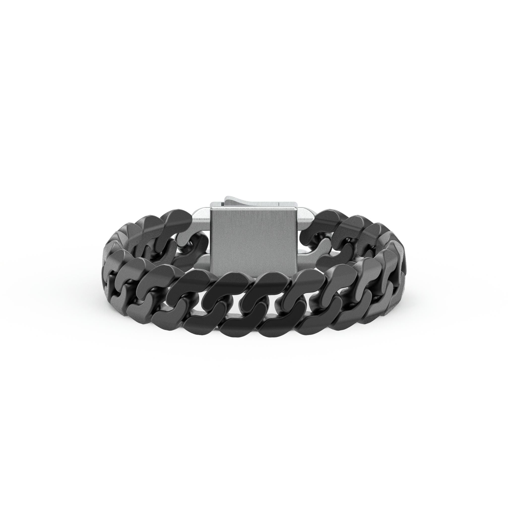 8" On-Trend Cuban Link Black Ceramic Bracelet with 15MM Links and Sterling Silver Clasp