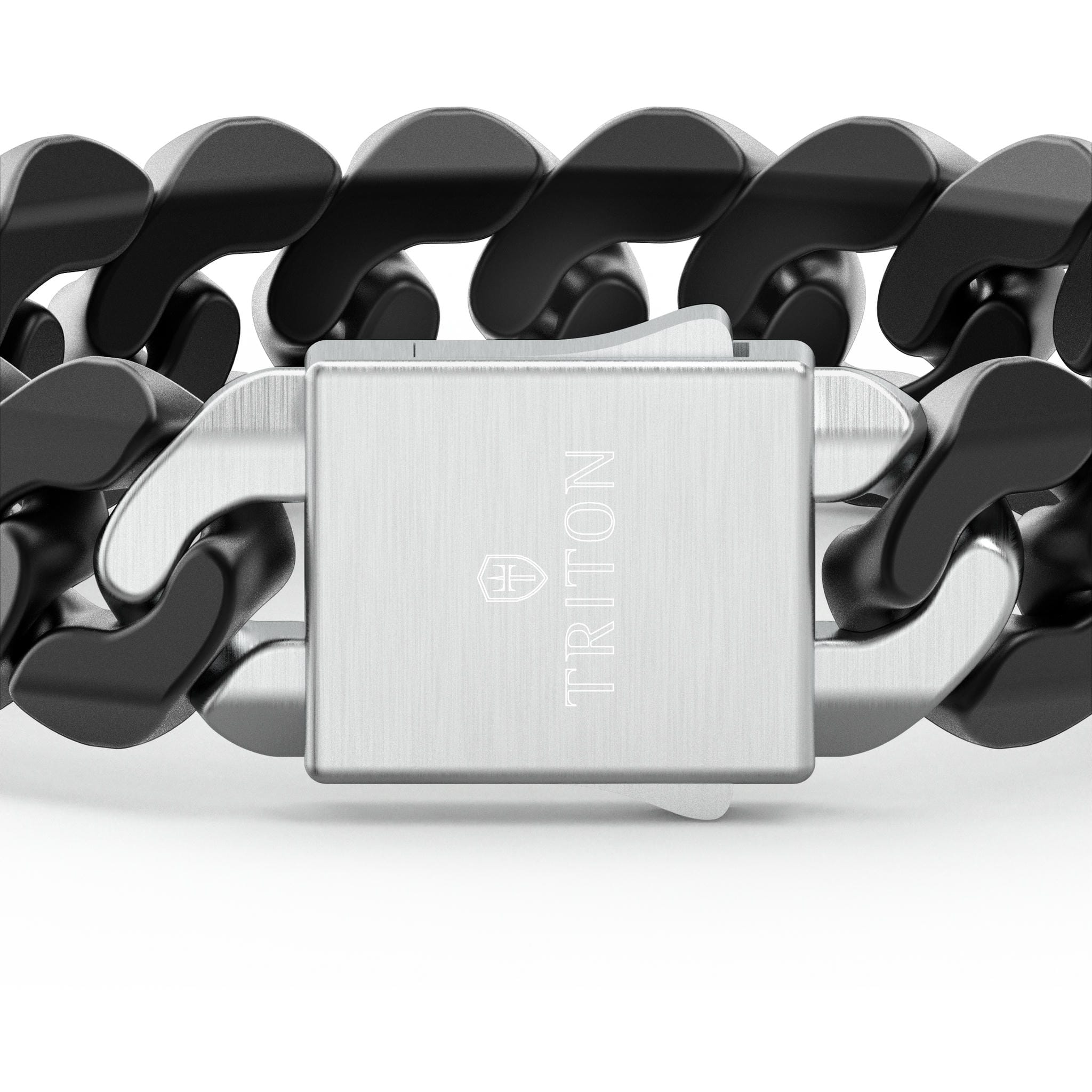8" On-Trend Cuban Link Black Ceramic Bracelet with 15MM Links and Sterling Silver Clasp
