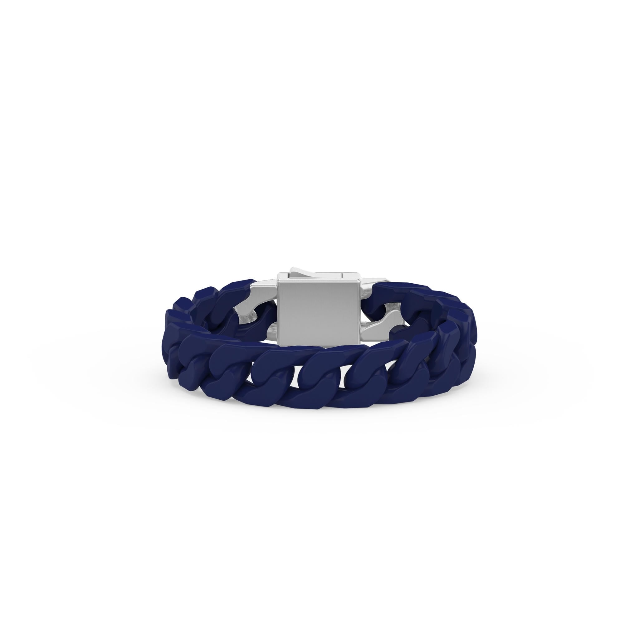8" On-Trend Cuban Link Blue Ceramic Bracelet with 13.5MM Links and Sterling Silver Clasp