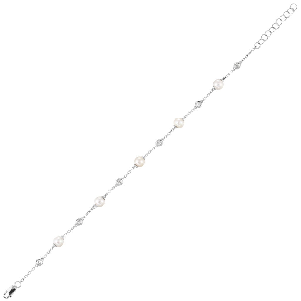 14Kt White Gold Diamond 1/5Ctw & Pearl 1Ctw Bracelet