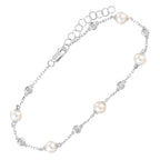 14Kt White Gold Diamond 1/5Ctw & Pearl 1Ctw Bracelet