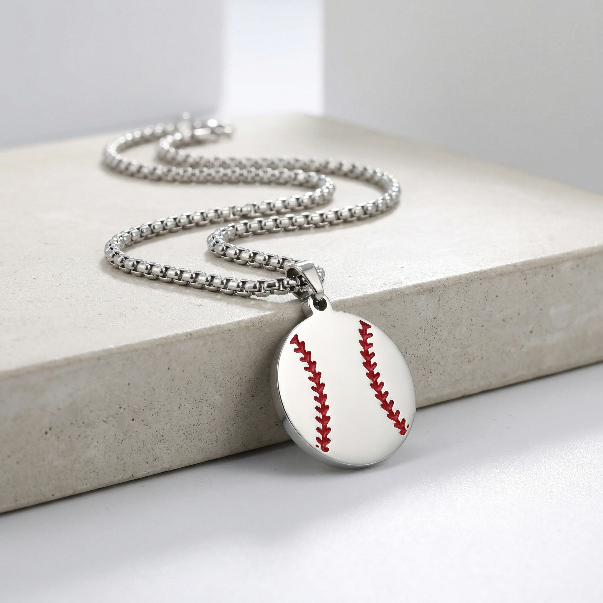 Stainless Steel Baseball Pendant with Matching Chain