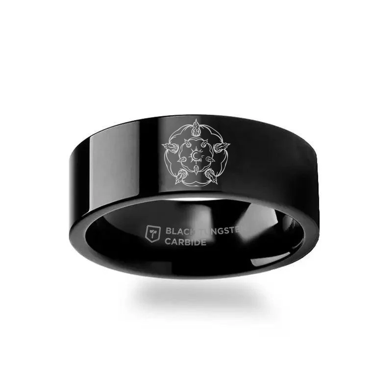 Game of Thrones Noble Houses Sigil Engraving Black Tungsten Ring Tyrell - 2mm - 12mm