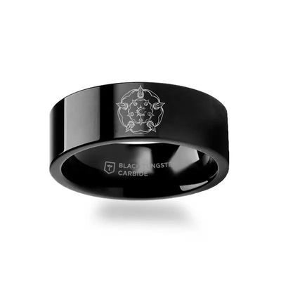 Game of Thrones Noble Houses Sigil Engraving Black Tungsten Ring Tyrell - 2mm - 12mm