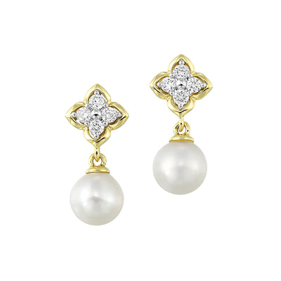 14Kt Yellow Gold Diamond 1/5Ctw & Pearl Earring