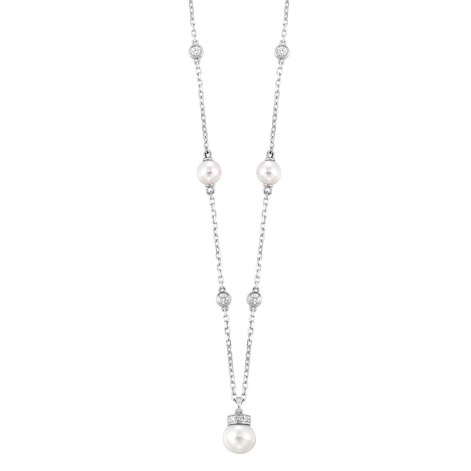 14Kt White Gold Diamond 1/4Ctw & Pearl Necklace