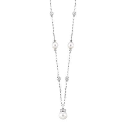 14Kt White Gold Diamond 1/4Ctw & Pearl Necklace