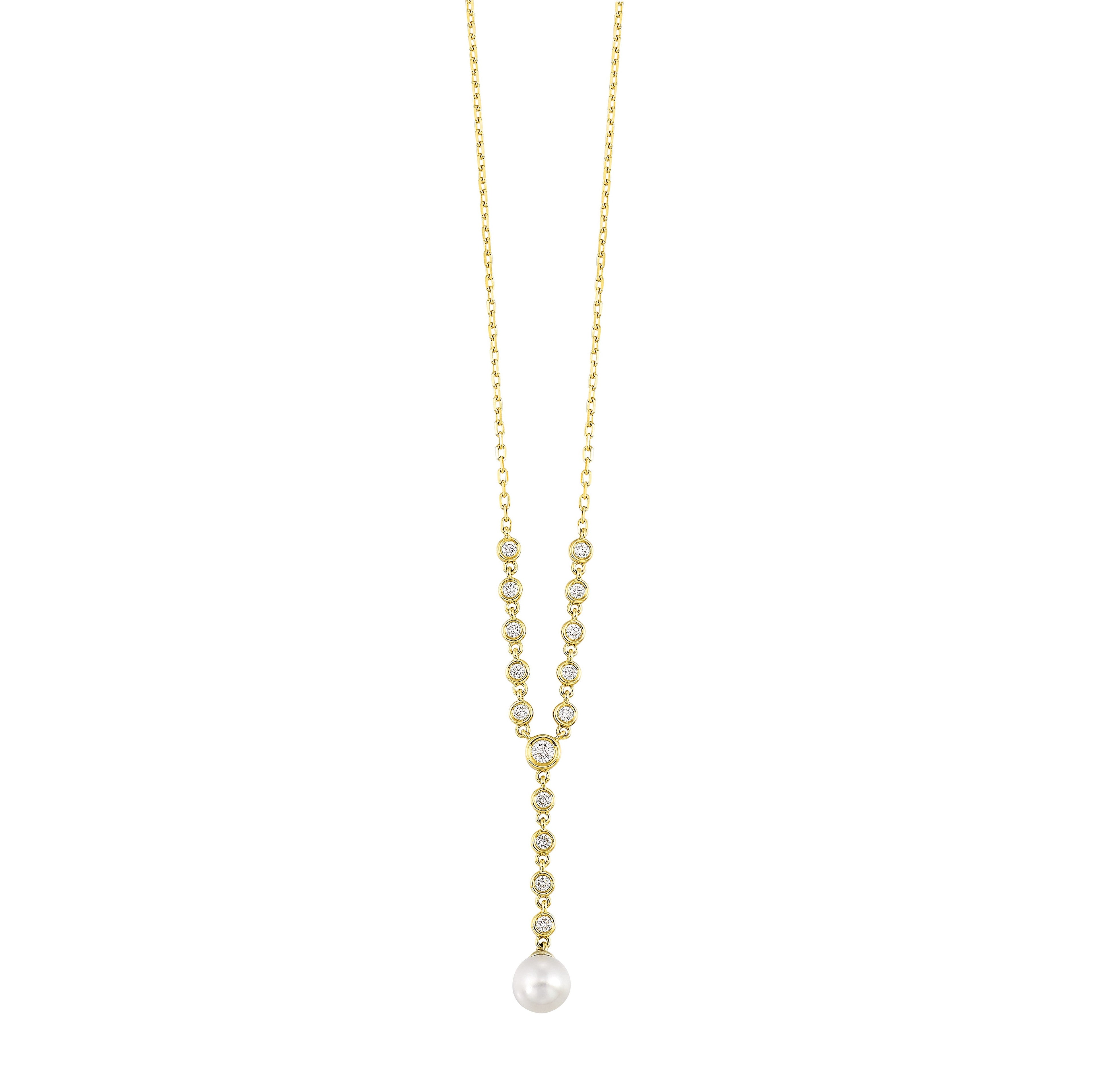 14Kt Yellow Gold Diamond 1/3Ctw & Pearl Necklace