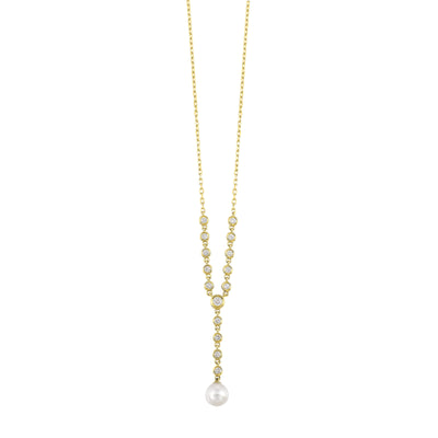 14Kt Yellow Gold Diamond 1/3Ctw & Pearl Necklace