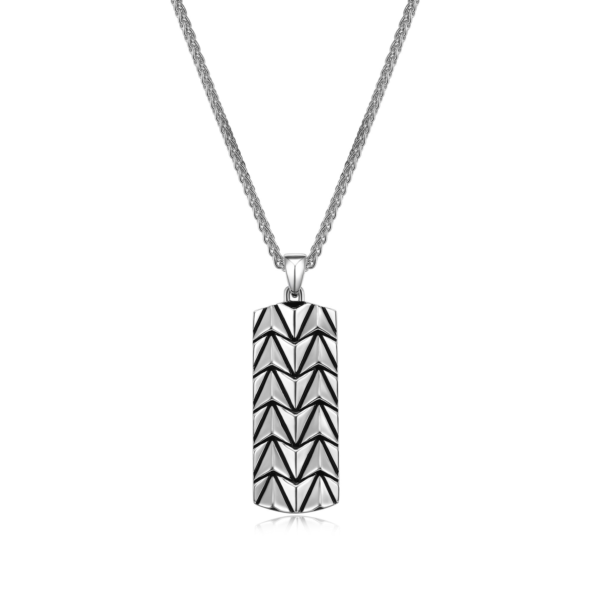 UP08 - Chevron Rhodium Plated Sterling Silver Tag Necklace