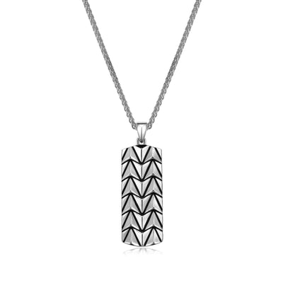 UP08 - Chevron Rhodium Plated Sterling Silver Tag Necklace