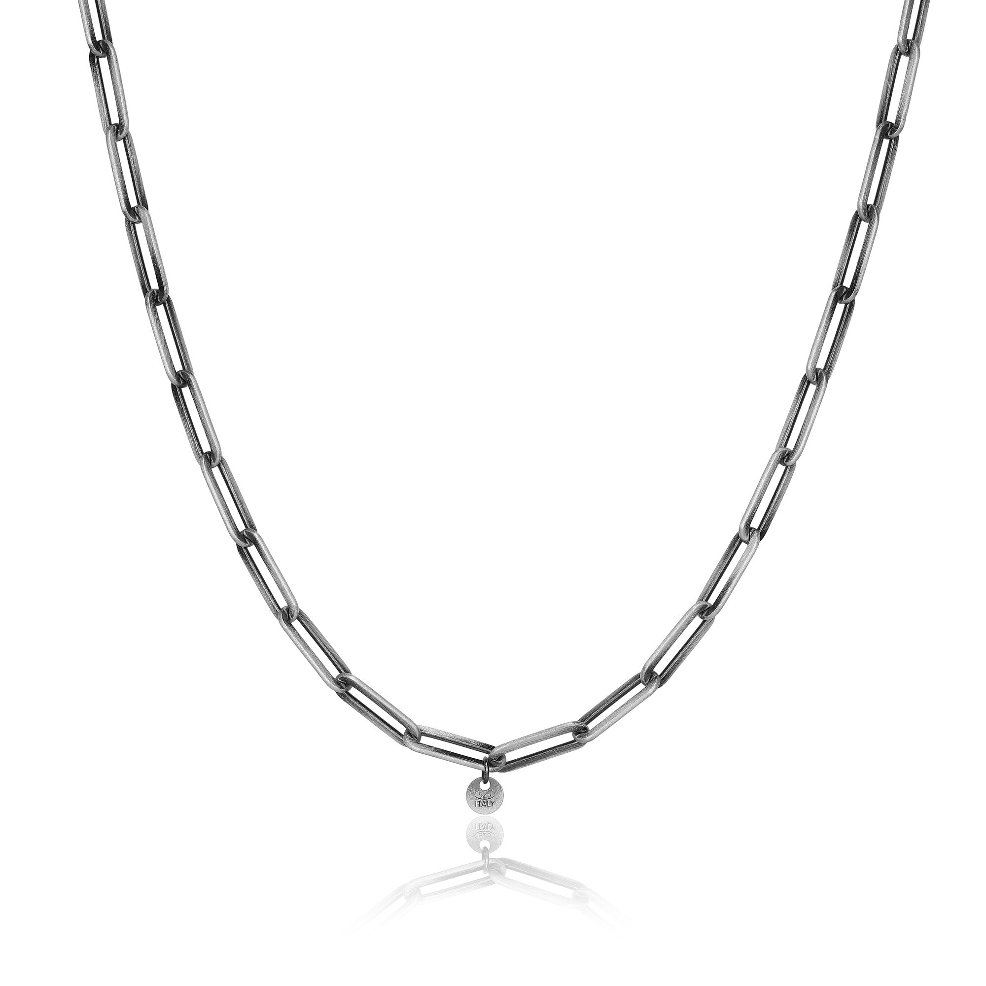 UN26 - Italian Chain Brushed Gunmetal Paper Clip Necklace  -  24"