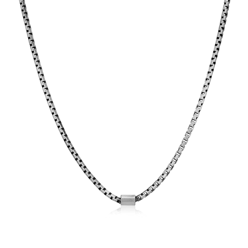 UN27 - Italian Chain Brushed Gunmetal Box Chain Necklace  -  18"