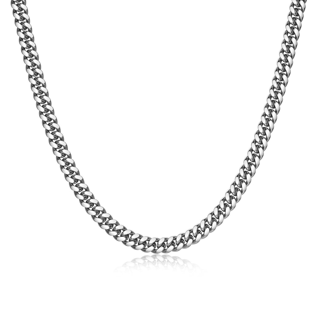 UN32 - Italian Chain Rhodium Plated Oval Curb Necklace with Push Lock  -  22"