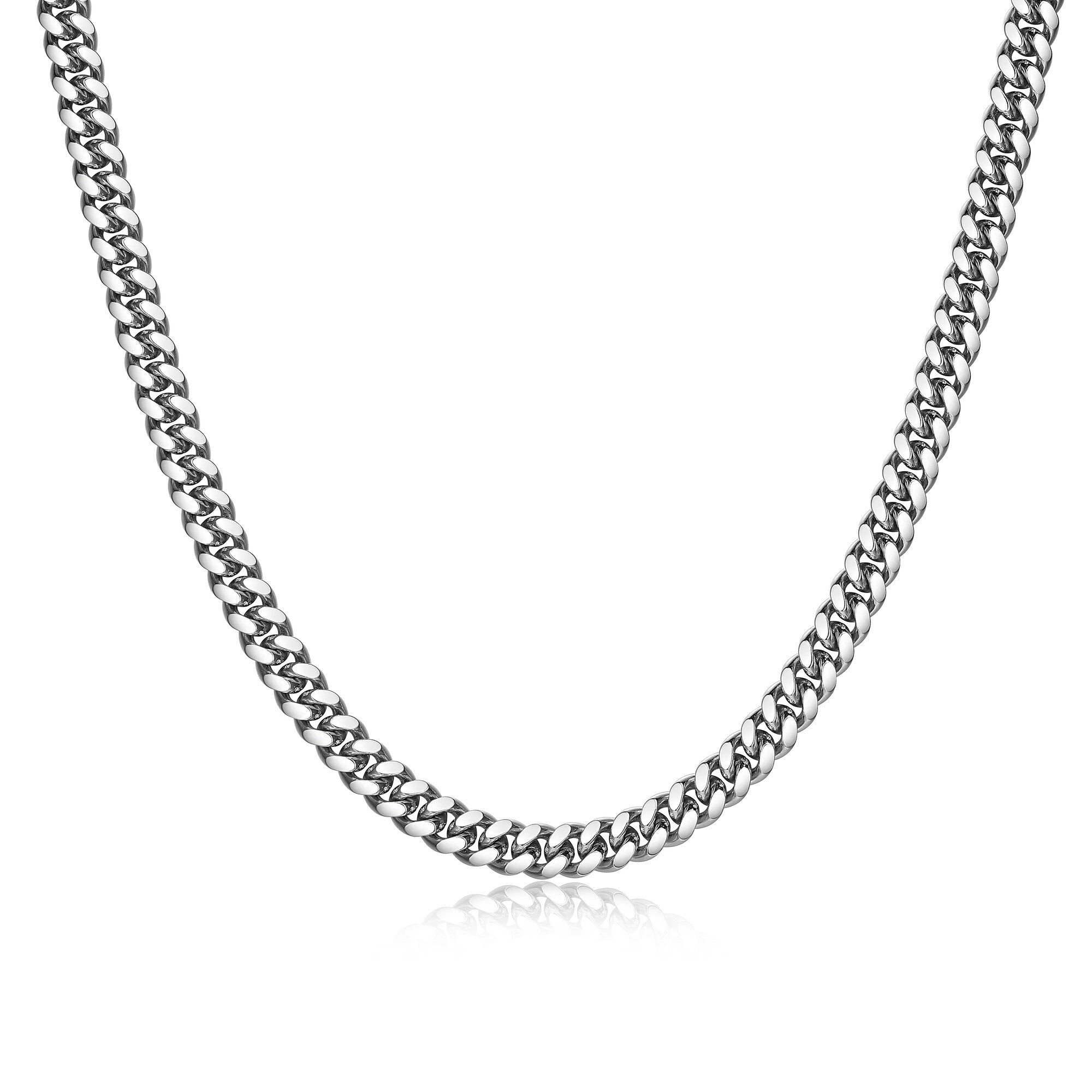 UN32 - Italian Chain Rhodium Plated Oval Curb Necklace with Push Lock  -  22"