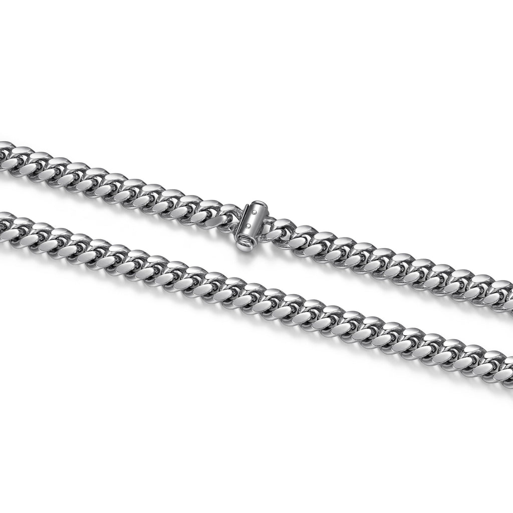 UN32 - Italian Chain Rhodium Plated Oval Curb Necklace with Push Lock  -  22"