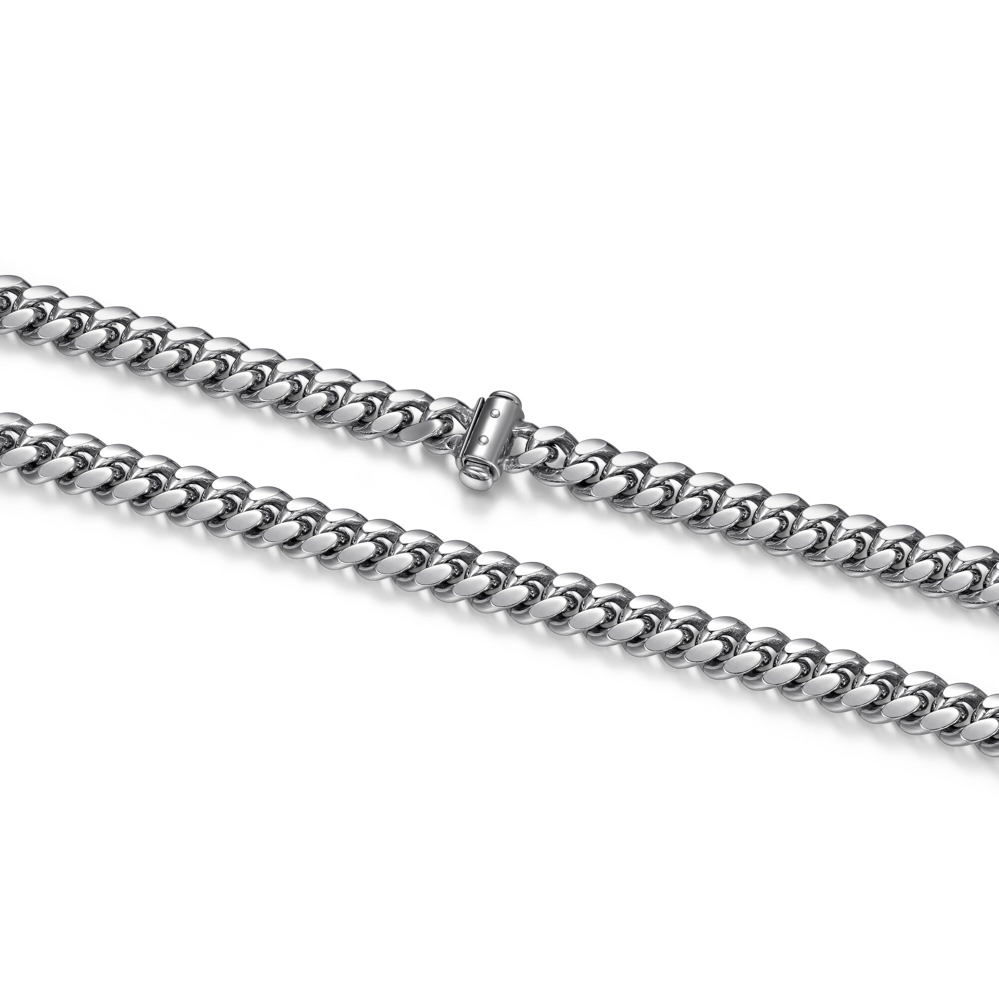 UN32 - Italian Chain Rhodium Plated Oval Curb Necklace with Push Lock  -  22"