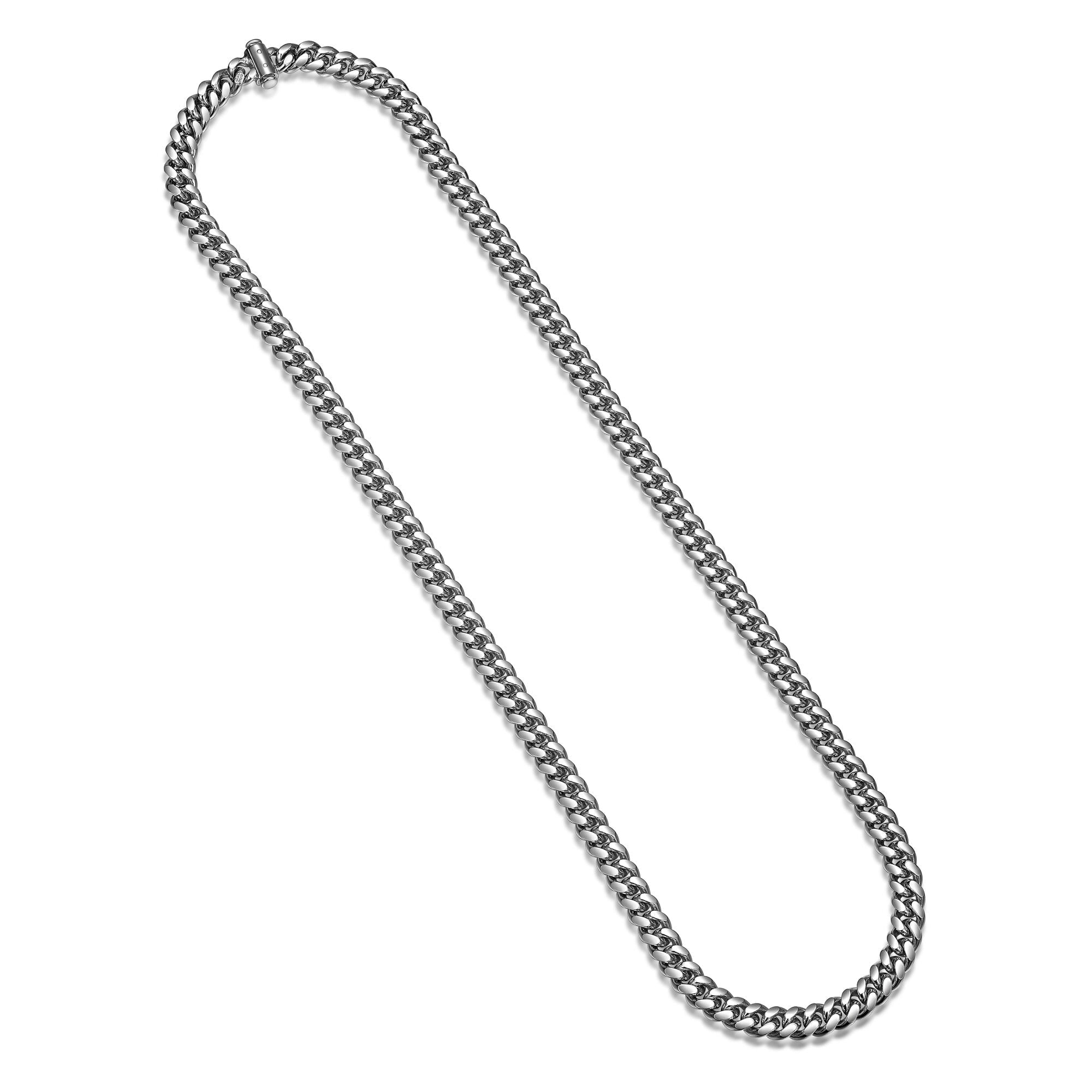 UN32 - Italian Chain Rhodium Plated Oval Curb Necklace with Push Lock  -  22"
