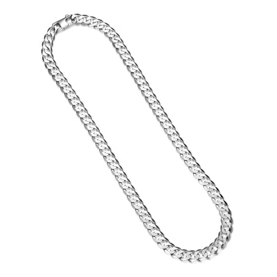 UN33 - Italian Chain Rhodium Plated Flat Curb Necklace  -  20"