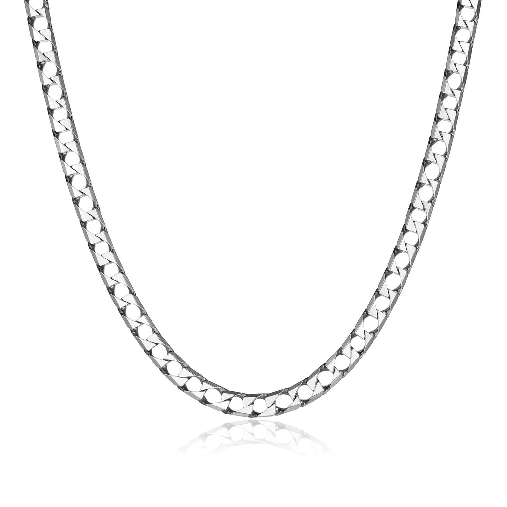 UN34 - Italian Chain Rhodium Plated Square Curb Necklace  -  22"