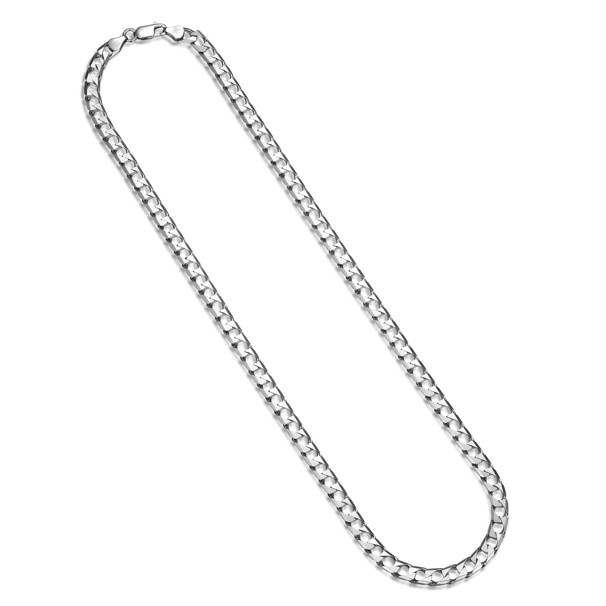 UN34 - Italian Chain Rhodium Plated Square Curb Necklace  -  22"