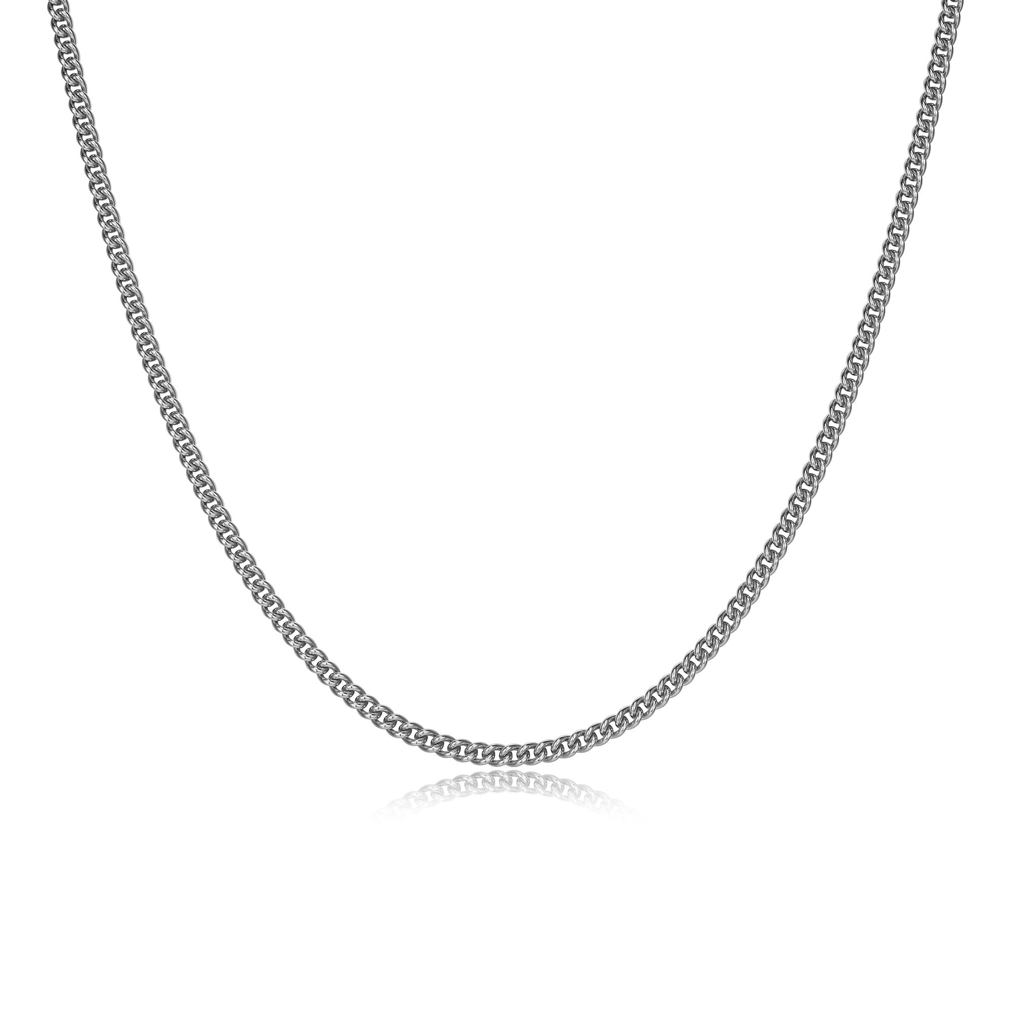 UN3520 - Italian Chain Rhodium Plated Curb Necklace  -  20"