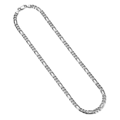 UN37 - Italian Chain Rhodium Plated Figaro 3+1 Necklace  -  20"