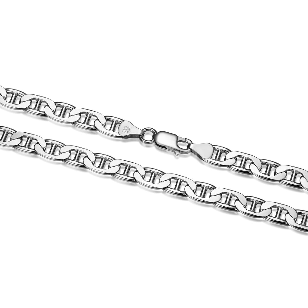 UN38 - Italian Chain Rhodium Plated Marine Necklace  -  22"