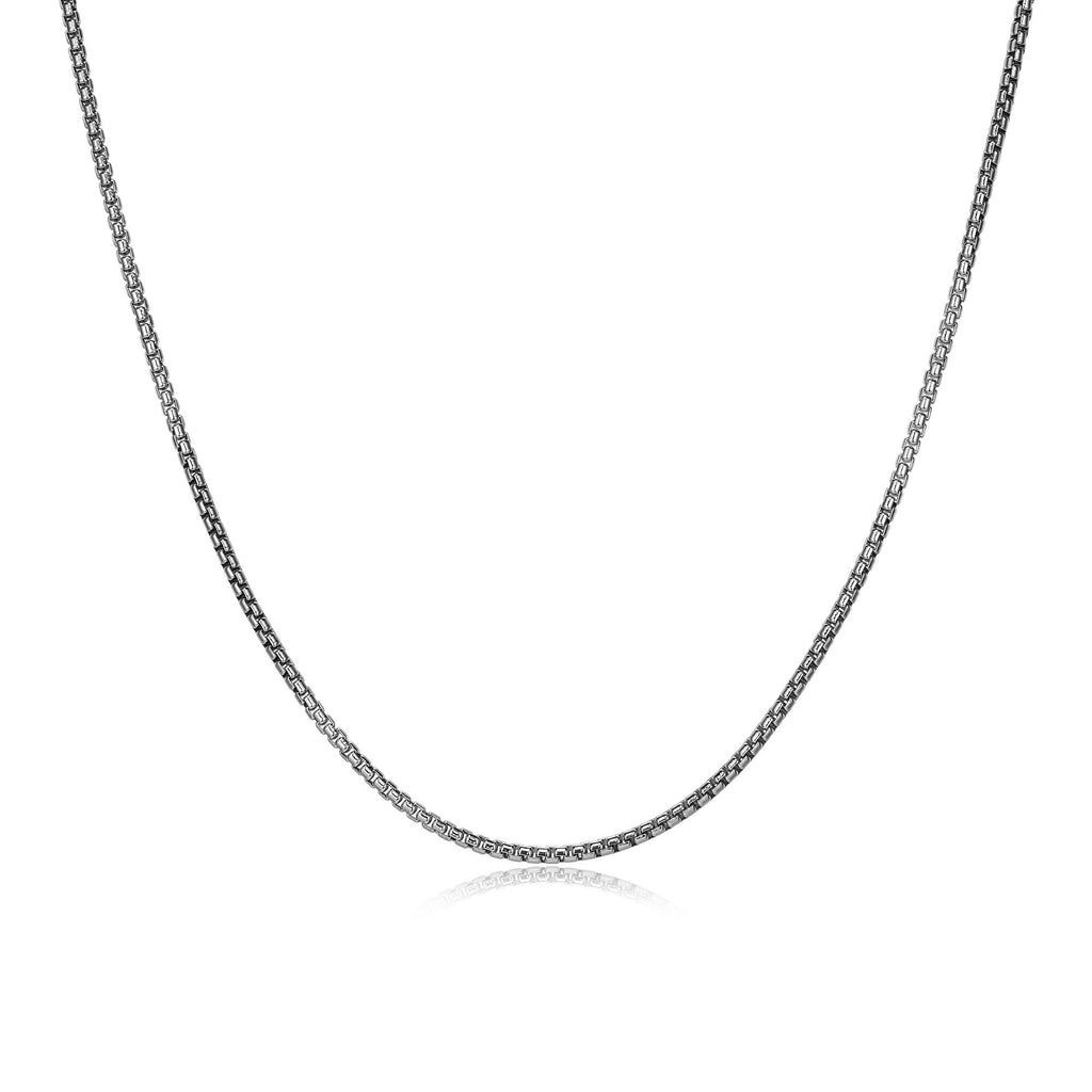 UN3920R - Italian Chain Rhodium Plated Round Box Chain Necklace  -  20"