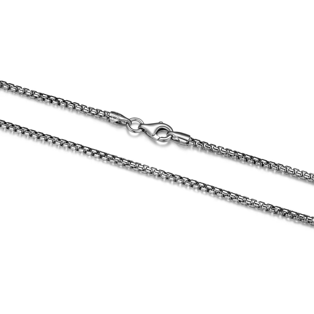 UN3920R - Italian Chain Rhodium Plated Round Box Chain Necklace  -  20"