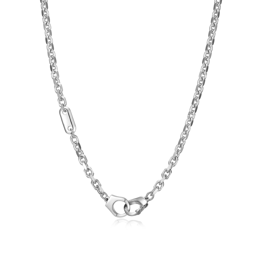 UN41 - Italian Chain Rhodium Plated Cable Chain Necklace with Handcuff Clasp  -  18"