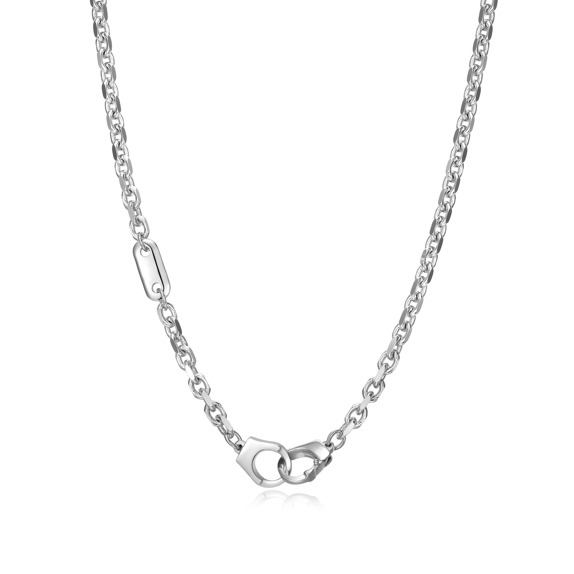 UN41 - Italian Chain Rhodium Plated Cable Chain Necklace with Handcuff Clasp  -  18"