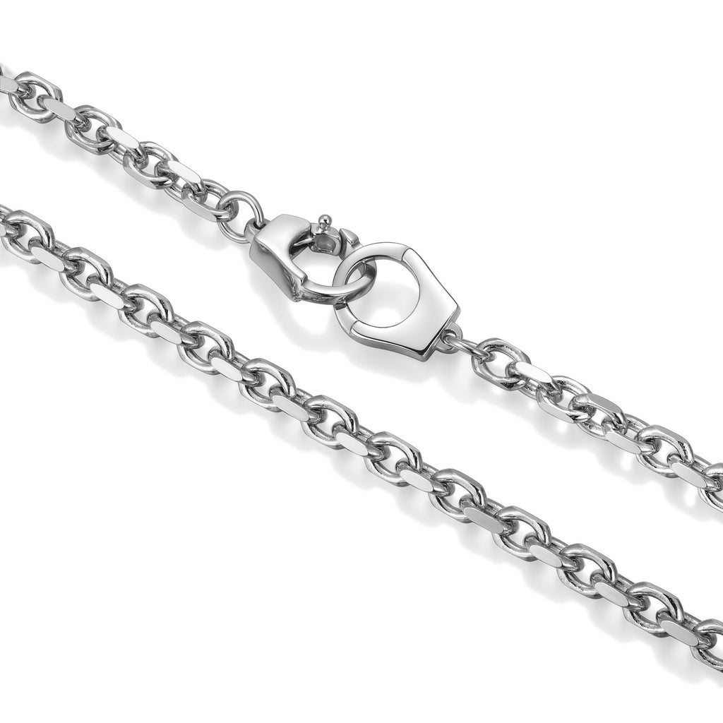 UN41 - Italian Chain Rhodium Plated Cable Chain Necklace with Handcuff Clasp  -  18"