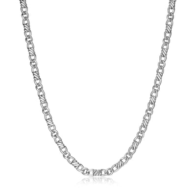 UN0001M - Italian Flat Curb Chain Necklace Rhodium - Plated Sterling Silver  -  22"